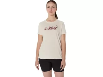 KADIN ASICS ÇİÇEKLİ SLOGANLI KISA KOLLU TİŞÖRT