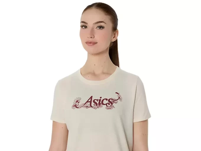 KADIN ASICS ÇİÇEKLİ SLOGANLI KISA KOLLU TİŞÖRT